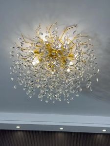 Light Luxury Crystal Ceiling Light Round French Branch Bedroom Large Size High-End Luxury Living Room Light Branch Shape Chandelier