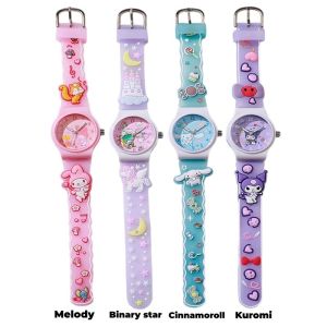 Kuromi Watch for Kids Girl Elementary School Sanrio Quartz Watch Pointer Style with Gift Box