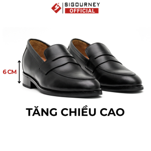 Giày Lười Nam Tăng Chiều Cao 6cm ĐẾ PHÍP Hoàn Toàn Bí Mật SIGOURNEY Da Bò Cao Cấp Màu Đen Trơn SCC-09