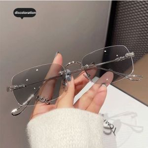 Photochromic Anti Radiation Rimless Eyeglasses For Women Men Transition Computer Eyewear Frameless  Eyeglasses
