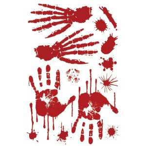 DSFSI Dấu tay và dấu chân dính máu Nhãn dán trang trí Halloween Họa tiết đầu lâu Nhiều màu sắc Decal dán tĩnh điện Có thể tháo rời Chống thấm nước Decal dán cửa sổ Halloween Tiệc Halloween