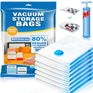 7/9/11pcs Set Vacuum Bag Foldable Organizer Travel Clothes Storage Bag Space Saving Seal Bags With Hand-Pump for Bedding Pillows Towel Clothes Vacuum Bag Package