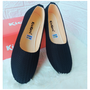 Sepatu Ballet Flat Wanita Kickers Rajut Polos Warna-Warni