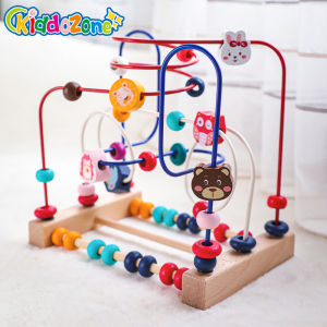 KiddoZone Tàu Lượn Mê Cung Hạt Gỗ Bàn Tính Dây Trượt Động Vật Đồ Chơi Giác Quan Montessori Labirin Manik