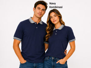 Kaos kerah lengan pendek FO KOMBINASI warna Navy Kombinasi / kaos Kerah polos kombinasi / Kaos kerah katun premium - BIRU DONGKER KOMBINASI