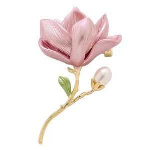 JEWELRY สง่างามเรียบหรู เข็มกลัดดอกแมกโนเลีย วินเทจ สไตล์จีนจีน เข็มกลัดความรู้สึกหรูหรา แฟชั่นสำหรับผู้หญิง กับไข่มุกเทียม เข็มกลัดเคลือบลายดอกไม้ อุปกรณ์เสริมชุดกี่เพ้า