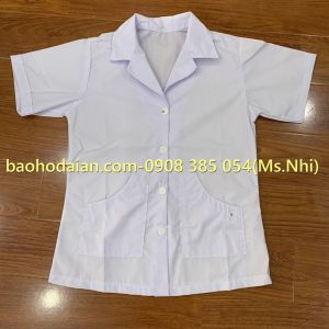 Áo tạp vụ ngắn tay dành cho nữ lao công chất liệu vải lon Nhật- Hình thật