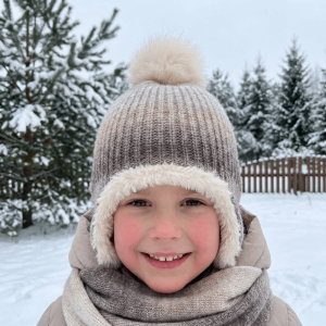 TEWUB Multicolor Kids Knitted Hat Hairball Warm Earflap Hat Cute Pompom Ear Protection Hat Boy