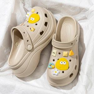 [Free Shipping] Thick-soled high-heeled sandals for women perforated shoes for outdoor wear slip-on beach sandals home slippers womens closed-toe slippers