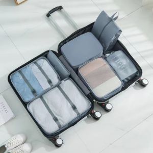 7 Pcs Set Travel Organizer Storage Bags Foldable Zip Lock Bags Thickened Portable Luggage Clothes Sorting Organizer Suitcase Packing Set Waterproof Storage Bag Set Packing Pouch Luggage Underwear Clothes Shoes Cosmetic Bundle Pocket Travel Storage Bag