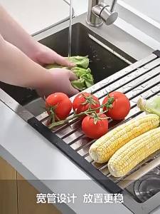 SG Stock Foldable Over Sink Drying Rack Roll Up Stainless Steel Dish Rack Quick Drain Over Sink Rack