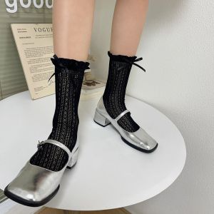 ผู้หญิงกลางลูกวัวตาข่ายบางBreathableโบว์ถุงเท้าลูกวัวถุงเท้าJKฤดูร้อนลูกไม้ลูกไม้ถุงเท้าผู้หญิงถุงเท้าลูกวัว