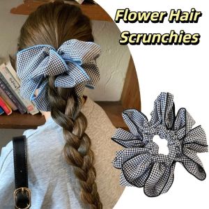 NOVELLEO Đàn hồi Dây buộc tóc hoa Ngọt ngào Vải Dây buộc tóc lưới Tinh tế Dây buộc tóc Vòng tóc kẻ sọc xanh Phụ nữ