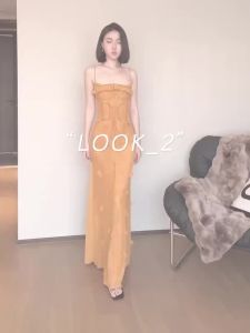 Vietnam Niche Exquisite Three-Dimensional Flower Fishbone Strap Mesh Dress Elegant Waist-Cinching Floral Gown Long Dress