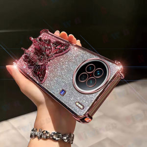 Long lanh sang trọng Gradient mạ điện Ốp điện thoại cho Vivo X90 5G với bướm Bracket shinning TPU Silicon mềm chống sốc chống rơi bảo vệ Bìa nsf05