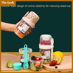 [The Gesh] Breakfast Fruit Oat Yogurt Salad Cup With Lid And Spoon Two-layers Food Storage Bento Box Fitness Fat-Reduced Taper Bowl