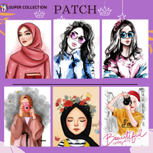 Patch Jahit Karakter Muslimah UK 20X14CM Stiker Jahit Baju Aksesoris Bordiran Emblem Tempelan