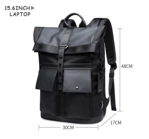 BANGE New 15.6 inch Black fashion Men Fashion Backpack Waterproof Backpack Multifunctional Travel Bag Casual School Rucksack
