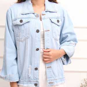 LULU - JAKET JEANS WANITA OVERSIZE PREMIUM RIPPED SOBEK KIMBERLY CEWEK JUMBO SFASHION KEKINIAN