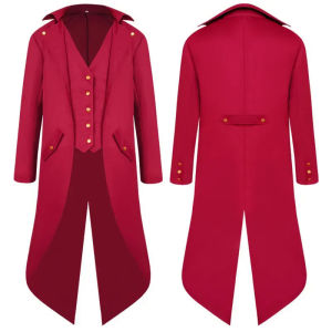 [YiNiu]Medieval R Red Tuxedo Tailcoat Mens Jacket Coats Swallowtail Dust Cosplay Steam Punk Costume Palace Dress Europe Uniform