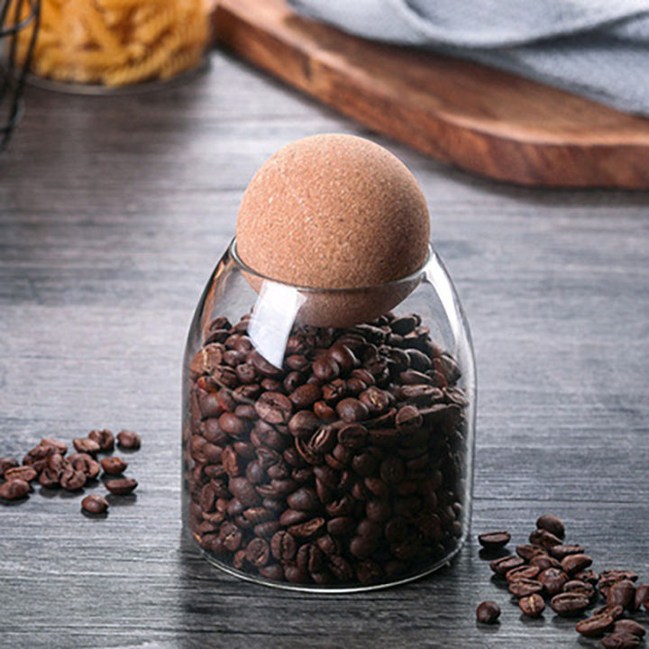 kokepope Borosilicate Glass Food Storage Jar Airtight Wood Ball Lid ...