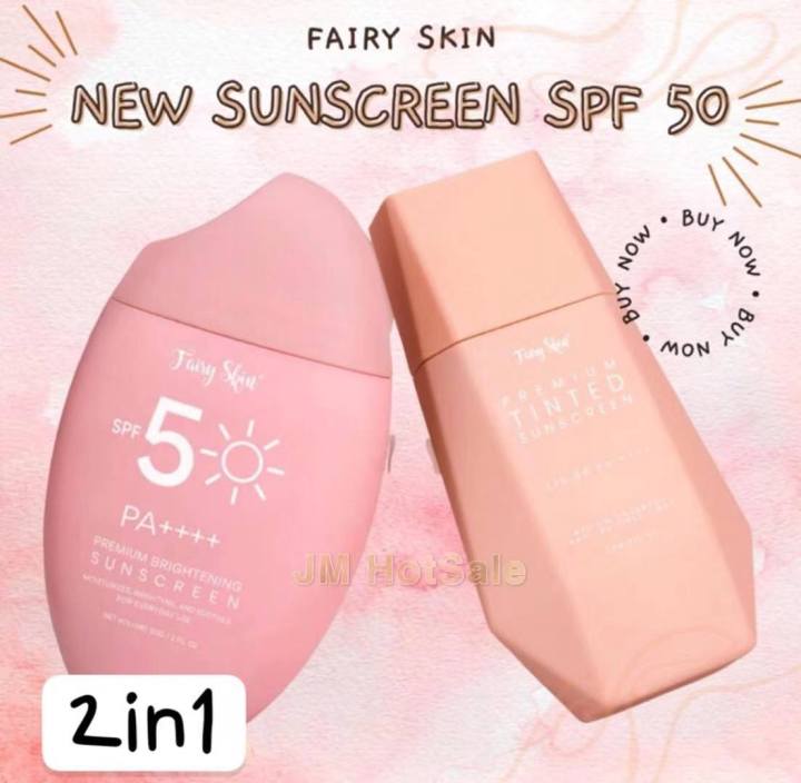 Best Set (2in1) FairySkin Premium Tinted Sunscreen + Premium Brightening Sunscreen (50grams) SPF 50+
