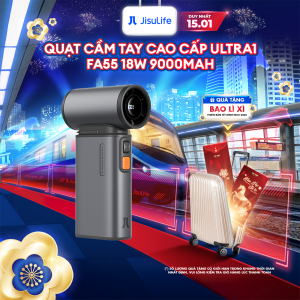 Quạt Cầm Tay Cao Cấp JISULIFE Ultra1 FA55 18W 9000mAh Sạc Nhanh - Đèn LED Hiển Thị - Sử Dụng Lên Đến 15H BH Chính Hãng