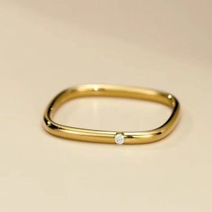 good 999 jewelry Fashionable 18k gold  Stainless steel Classic square zircon ring couple wedding rings R5004