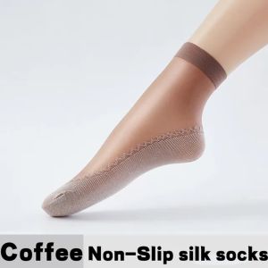 10Pairs Anti-slip Ice Silk Socks Women Spring Summer Velvet Foot Sole Invisible Anti-hook Tranaparent Crystal Middle Tube Ankle Stocking