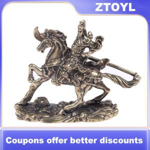【ZTOYL】 Brass God of Wealth Riding Horse Guan Gong Statue Home Decoration Accessories