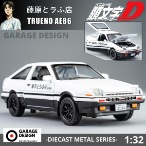 Diecast Miniatur Mobil - Toyota Trueno AE86 Initial D Skala 1:32 Diecast Alloy Logam Mobil Mainan Terdapat Lampu dan Suara - Mobil Pajangan Miniatur Kap Hitam & Putih 1/32 Hadiah Pacar Light and Sound