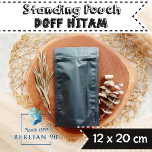 Standing Pouch Hitam Doff 12 x 20 CM Plastik Kemasan Kopi isi 50 Pcs Plastik Kemasan Snack