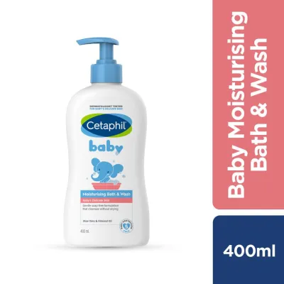 Cetaphil Baby Moisturising Bath & Wash 400ml Gentle Soap-Free Formula for Baby Delicate Skin With Aloe Vera & Almond Oil Tear Free Body & Hair Cleanser