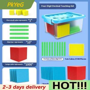PkYeG 1 Set Kids Math Plaything Ten Hundred Thousand Blocks Complete Kit Math Blocks Plastic Base Toys Counting Cubes Games