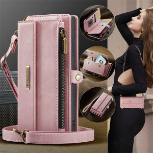 Crossbody Zipper Leather Multicolor Card Wallet Bag Phone Case For Samsung Galaxy S25 Ultra S24 Ultra S23 Ultra S22 Ultra S21 Ultra S20 Ultra Flip Cover Casing