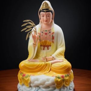 Tượng Phật Bà Quan Âm Bằng Đá Cao Cấp - Tượng Quan Thế Âm Bồ Tát Cầm Nhành Lúa (Cao 20cm/30cm)