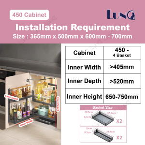 Aluminium Alloy Kitchen Cabinet Pull Out Basket Soft Close Cabinet With Tempered Glass Basket