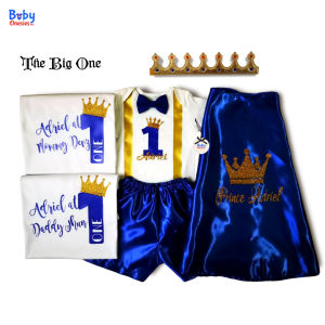 Customized Prince Birthday Costume & Family Matching Shirts Baby Onesie Cape Shorts Crown Set Kids