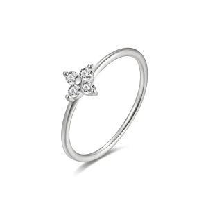 925 Thai Silver Inlaid Four Leaves Clover Zirconia Flower Ring for Women Simple Elegant Good Luck Anniversaries Jewelry Gift