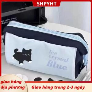 [COD] SHPYHT Giao hàng địa phương 1 Piece sinh viên bút chì trường hợp cho cậu bé Cô gái Hàn Quốc thời trang phim hoạt hình Mèo Đen Túi bút chì dung lượng cao văn phòng phẩm lưu trữ túi đi học