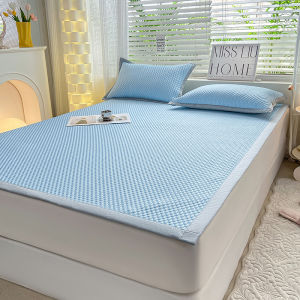 【Super low price】Solid Color Ice Bean Fiber Cooling Mat for Bed Summer Breathable Foldable Sleeping Mat Grade A Cool Feel Ice Silk Bed Sheet Set