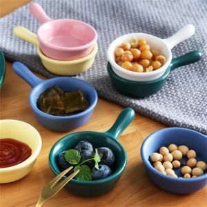 2PCS Ceramic Mini Seasoning Dish with Single Handle Household Sauce Dish Small Serving Bowls Kitchen Dinnerware