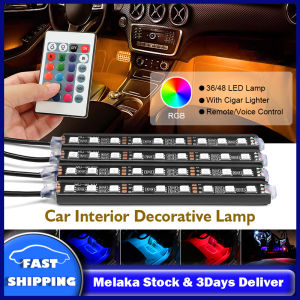 Car Interior Light RGB LED Decorative Light Strip With Wireless Remote Voice Control Foot Lamps Multiple Modes Colorful Car Interior Floor Atmosphere Light Strip