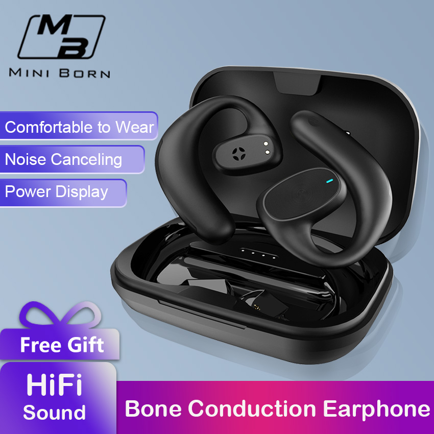 Mini Born TWS Bluetooth Earphone 5.0 căști cu conducție osoasă, cârlig pentru ureche, căști cu afișaj LED, căști non-intraauriculare, căști stereo HD, impermeabile, S_voghion.com