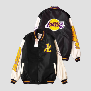 Jaket Varsity Los Angeles Lakers Series Full Bordir Baseball Casual Vintage Black Cream - Akar Official Shop