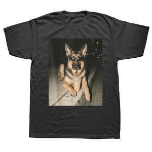Funny German Shepherd Drinking Iced Coffee Meme Dog Lover T-Shirt Short Sleeve Humor Tee Loose Fit Clothing for Men And Women