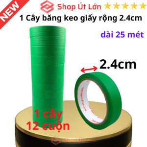 Băng keo giấy màu xanh lá rộng 2.4cm dài 25 mét lõi giấy 3mm - 1 cây có 12 cuộn