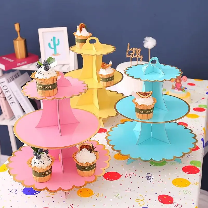 3 Tier Cardboard Cake Stand With Cupcake Stand For 24 Cupcakes Stands Tray Disposable Paper Dessert Round Cupcake Holder Tower For Wedding Baby Shower Birthday Party Decor Lazada PH