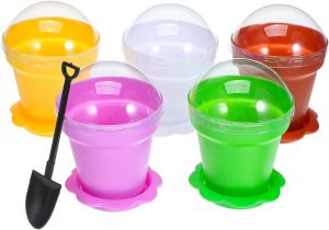 10 chiếc cốc đựng tráng miệng sữa chua kem kèm khay cốc mousse hình chậu hoa nhỏ dùng cho tiệc bằng nhựa trong suốt mini