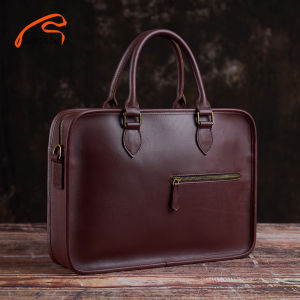 NUPUGOO Vintage Briefcase Mens Genuine Leather Casual Man Handbag Coffee Fashion Shoulder Business Office Laptop 15 Inch Bag